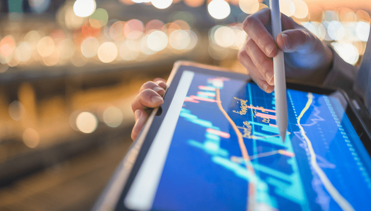 Tablet with stock charts