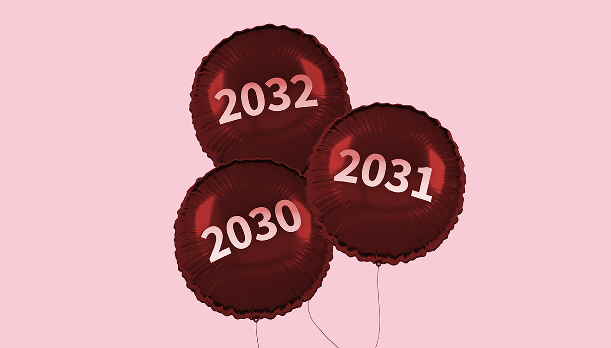 Balloons showing 2030, 2031 and 2032
