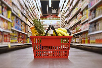 Shopping basket in supermarket 