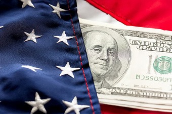 USA flag and US Dollar