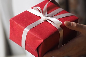 red present against white background