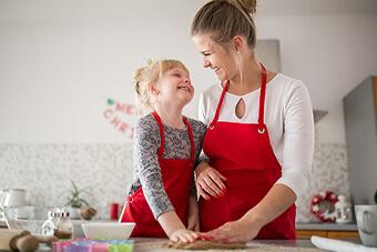 Mother and daughter baking