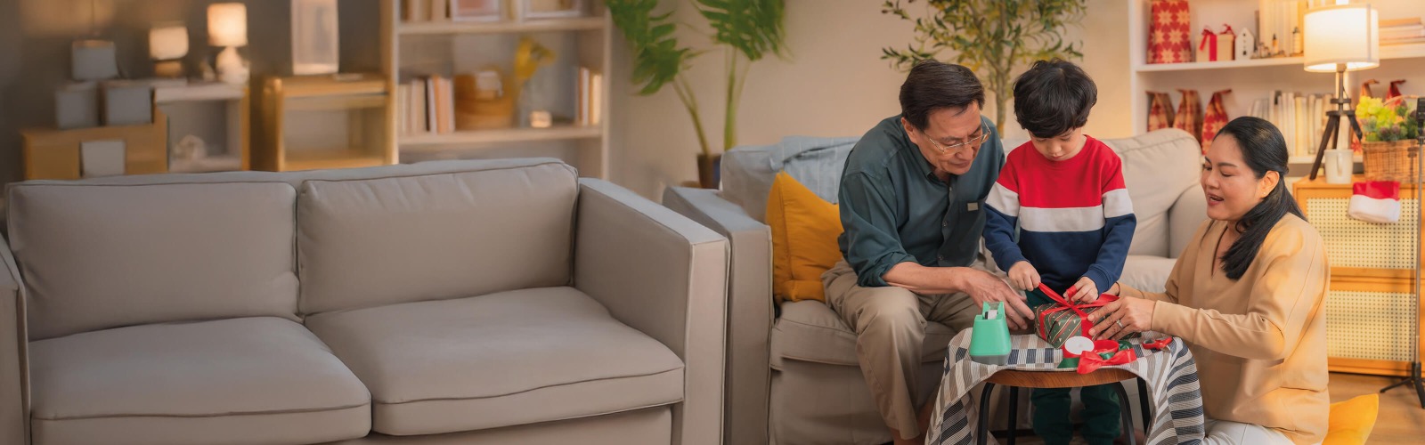 Family playing together in home