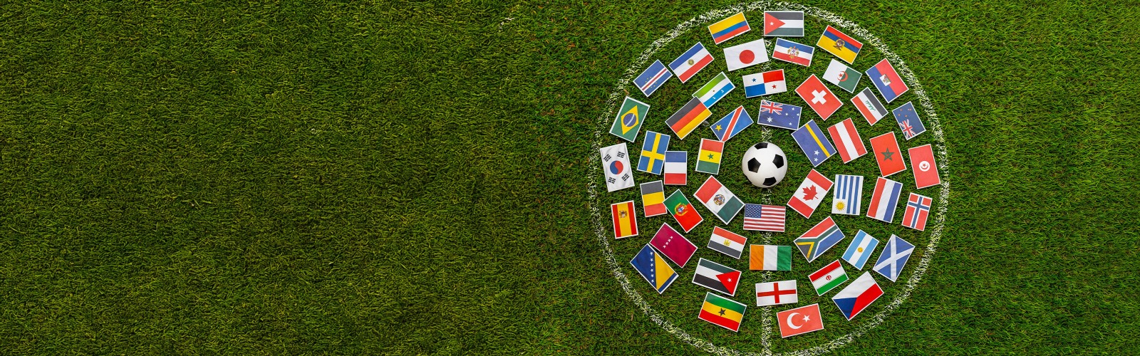 World Cup flags on football pitch