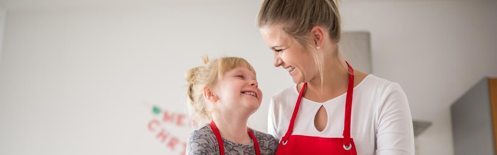 Mother baking with daughter