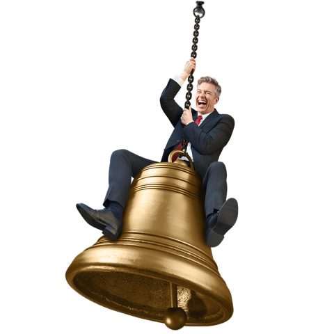 Keith swinging on a bell